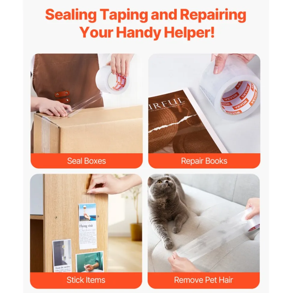 VEVOR Clear Packing Tape, 3 inches Core, 6 Rolls 3 Inches x 65 Yards Packing Tapes, 2.7 Mil Thick, Heavy Duty Packaging Tape Designed for Moving, Storage and Packing, Shipping and Mailing, Office