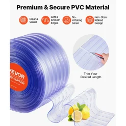VEVOR Clear PVC Strip Curtain, 150 ft Length x 12 in Width, Ribbed Plastic Door Strip Bulk Roll, Walk in Freezer Cooler Curtain Strips for Doorways of Supermarket, Garage, Warehouse, Pet Animal House