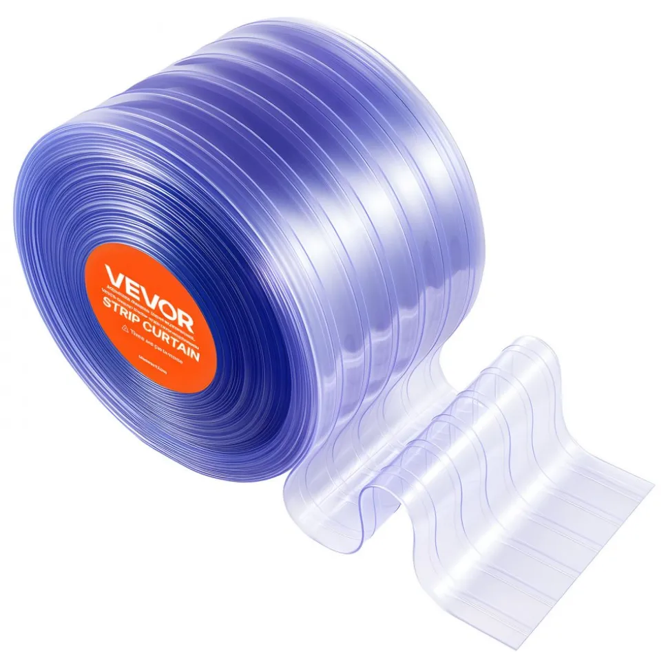 VEVOR Clear PVC Strip Curtain, 150 ft Length x 12 in Width, Ribbed Plastic Door Strip Bulk Roll, Walk in Freezer Cooler Curtain Strips for Doorways of Supermarket, Garage, Warehouse, Pet Animal House