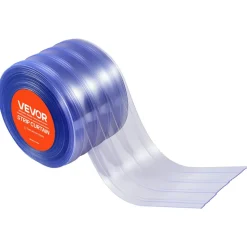 VEVOR Clear PVC Strip Curtain, 50 ft Length x 8 in Width, Ribbed Plastic Door Strip Bulk Roll, Walk in Freezer Cooler Curtain Strips for Doorways of Supermarket, Garage, Warehouse, Pet Animal House