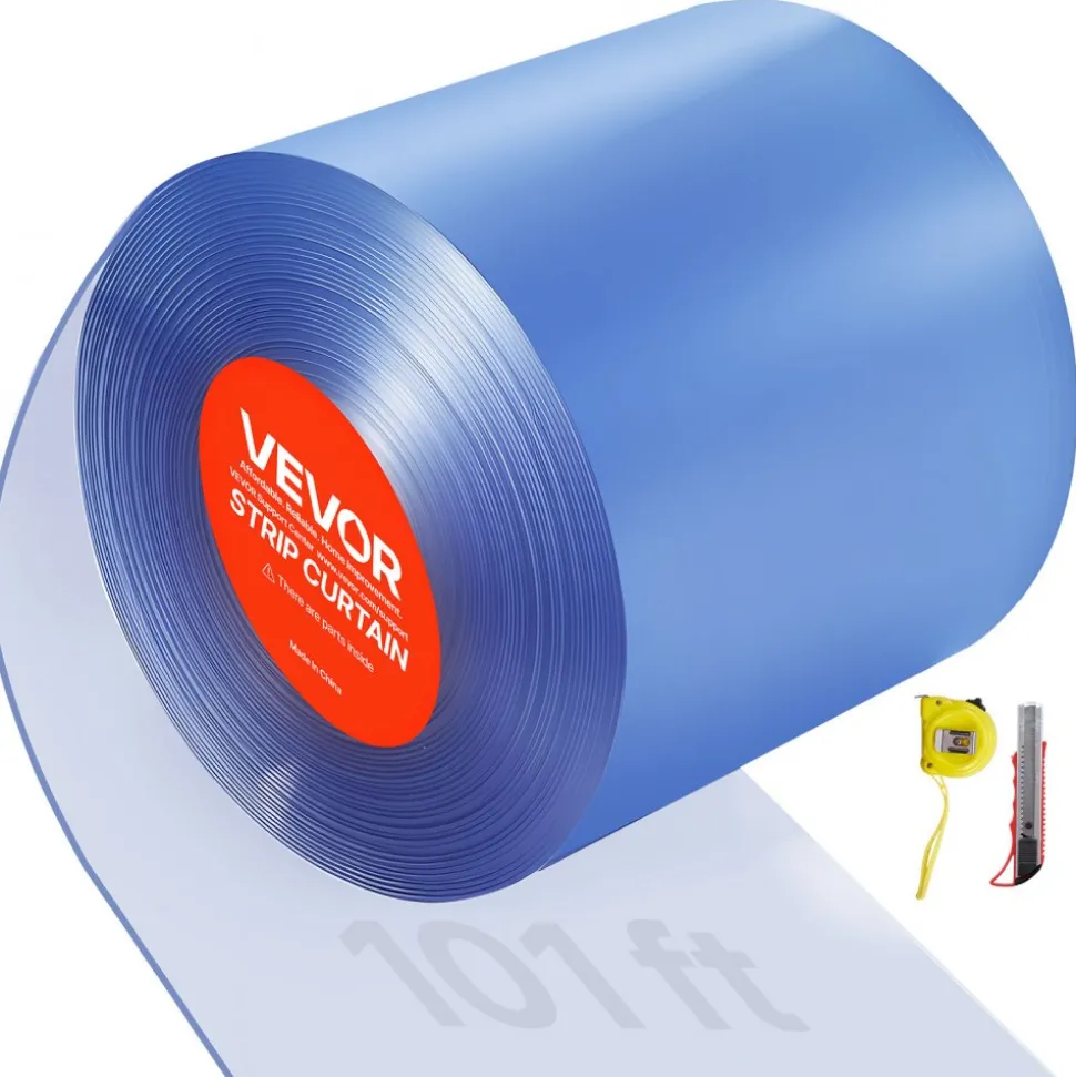 VEVOR Clear PVC Strip Curtain, 101 ft Length x 12 in Width, Thermal Insulating Plastic Door Strip Bulk Roll, Walk in Freezer Cooler Curtain Strips for Doorways of Supermarket, Garage, Warehouse
