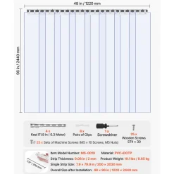 VEVOR Clear PVC Strip Curtain, 84 in Height x 48 in Width x 0.08 in Thickness, 8 PCS Walk in Freezer Cooler Curtain Strips, Thermal Insulating Plastic Door Strips for Warehouse, Freezer, Garage Doors