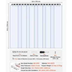 VEVOR Clear PVC Strip Curtain, 96 in Height x 72 in Width x 0.08 in Thickness, 12 PCS Walk in Freezer Cooler Curtain Strips, Smooth Waterproof Plastic Door Strips for Warehouse, Freezer, Garage Doors