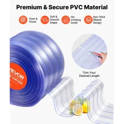 VEVOR Clear PVC Strip Curtain, 84 in Height x 60 in Width x 0.08 in Thickness, 10 PCS Walk in Freezer Cooler Curtain Strips, Smooth Waterproof Plastic Door Strips for Warehouse, Freezer, Garage Doors