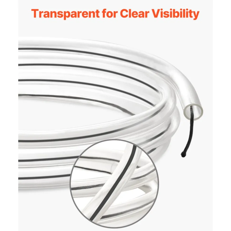 VEVOR Clear Vinyl Tubing, 1/2" ID x 5/8" OD, 10FT Plastic PVC Tubing, Flexible and Cuttable Clear Hose, 1/16 in Wall Thickness, High-strength PVC Material for Aquarium Irrigation Swimming Pool Lab