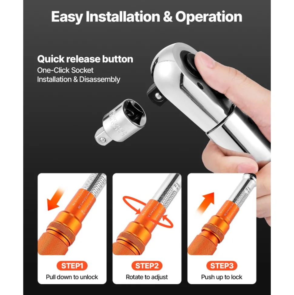 VEVOR Click Torque Wrench, 3/4 Inch Drive, 100-600 lbf-ft / 136-814N.m, Dual-direction Torque Wrench Set with Dual Range Scales, 48-tooth, ±3% High Precision, Alloy Steel, for Automobile Repair