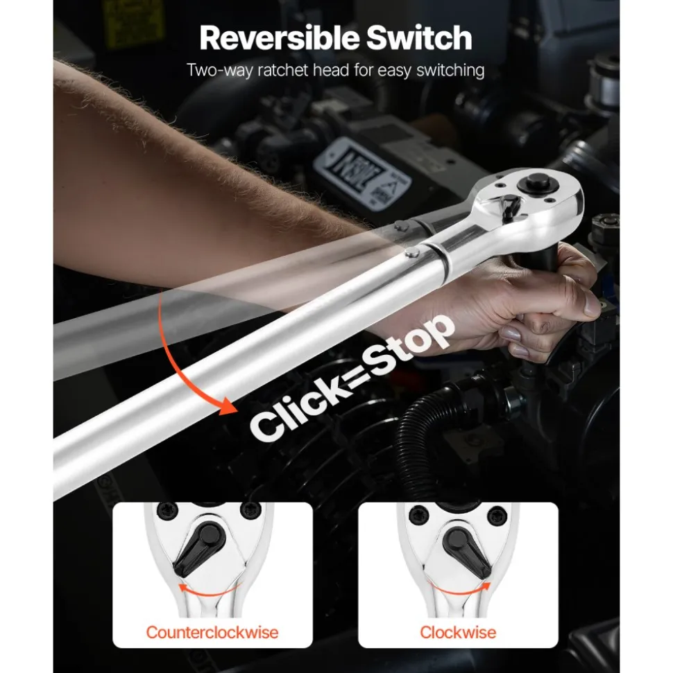 VEVOR Click Torque Wrench, 3/4 Inch Drive, 100-600 lbf-ft / 136-814N.m, Dual-direction Torque Wrench Set with Dual Range Scales, 48-tooth, ±3% High Precision, Alloy Steel, for Automobile Repair