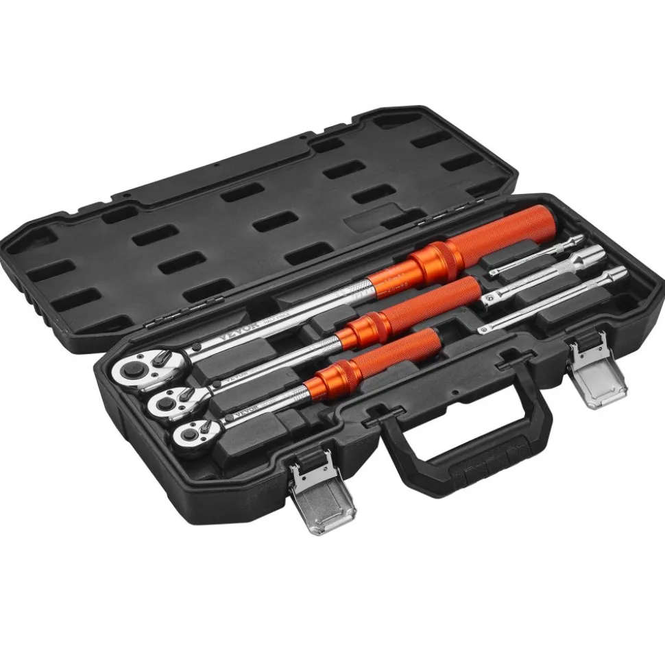 VEVOR Click Torque Wrench Set, 3 Pieces, 1/4, 3/8, 1/2 Inch Drive, 10-170 lbf-ft, 5-45 lbf-ft, 20-240 lbf-in, Dual-direction and Dual Range Scales, 72-Tooth, ±3% High Precision, for Bicycle Repair