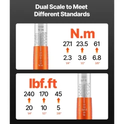 VEVOR Click Torque Wrench Set, 3 Pieces, 1/4, 3/8, 1/2 Inch Drive, 10-170 lbf-ft, 5-45 lbf-ft, 20-240 lbf-in, Dual-direction and Dual Range Scales, 72-Tooth, ±3% High Precision, for Bicycle Repair