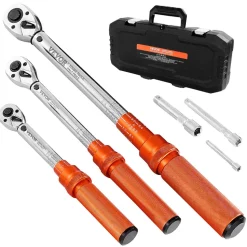 VEVOR Click Torque Wrench Set, 3 Pieces, 1/4, 3/8, 1/2 Inch Drive, 10-170 lbf-ft, 5-45 lbf-ft, 20-240 lbf-in, Dual-direction and Dual Range Scales, 72-Tooth, ±3% High Precision, for Bicycle Repair