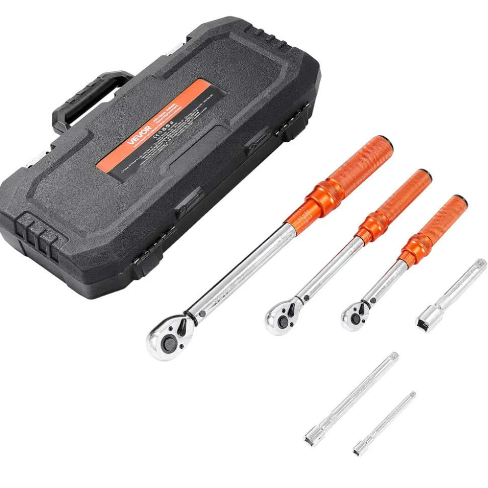 VEVOR Click Torque Wrench Set, 3 Pieces, 1/4, 3/8, 1/2 Inch Drive, 10-170 lbf-ft, 5-45 lbf-ft, 20-240 lbf-in, Dual-direction and Dual Range Scales, 72-Tooth, ±3% High Precision, for Bicycle Repair