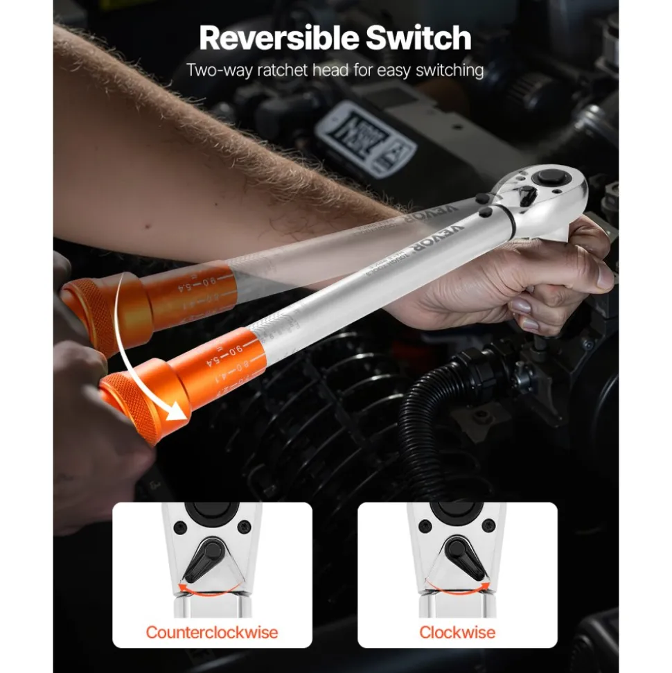 VEVOR Click Torque Wrench Set, 3 Pieces, 1/4, 3/8, 1/2 Inch Drive, 10-170 lbf-ft, 5-45 lbf-ft, 20-240 lbf-in, Dual-direction and Dual Range Scales, 72-Tooth, ±3% High Precision, for Bicycle Repair