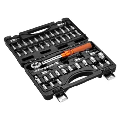 VEVOR Click Torque Wrench Set, 1/4Inch Drive, 20-240 lbf-in / 2.3-27.1N.m, Dual-direction and Dual Range Scales, 72-Tooth, ±3% High Precision, with Bits, Sockets, Adapters, Extension Bar, Orange
