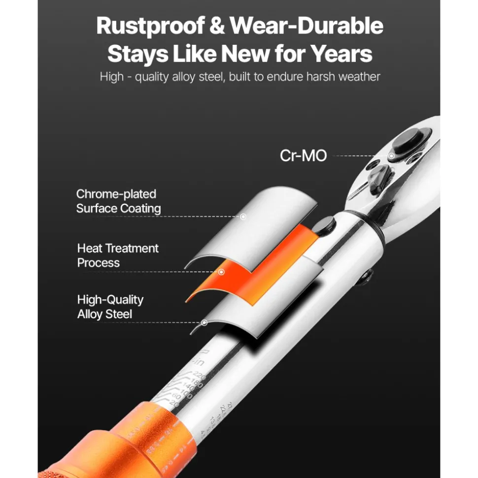 VEVOR Click Torque Wrench Set, 1/4Inch Drive, 20-240 lbf-in / 2.3-27.1N.m, Dual-direction and Dual Range Scales, 72-Tooth, ±3% High Precision, with Bits, Sockets, Adapters, Extension Bar, Orange