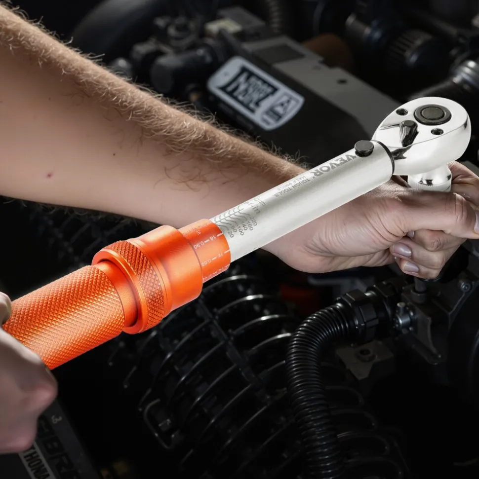 VEVOR Click Torque Wrench Set, 1/4Inch Drive, 20-240 lbf-in / 2.3-27.1N.m, Dual-direction and Dual Range Scales, 72-Tooth, ±3% High Precision, with Bits, Sockets, Adapters, Extension Bar, Orange