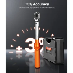 VEVOR Click Torque Wrench Set, 1/4Inch Drive, 20-240 lbf-in / 2.3-27.1N.m, Dual-direction and Dual Range Scales, 72-Tooth, ±3% High Precision, with Bits, Sockets, Adapters, Extension Bar, Orange