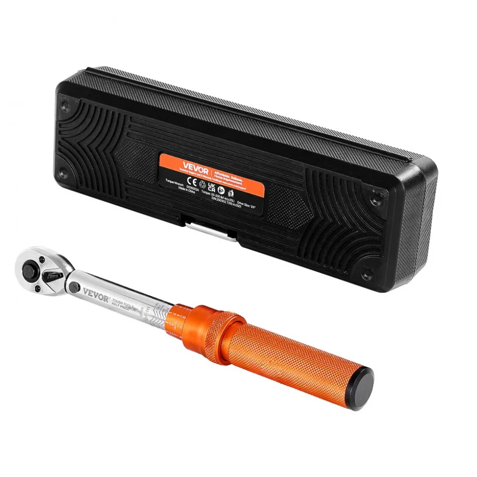 VEVOR Click Torque Wrench Set, 1/4Inch Drive, 20-200lbf-in/2.3-22.6N.m, Dual-direction and Dual Range Scales, 72-Tooth, ±3% High Precision, with Bit Sockets, Extension Bar, for Bicycle Repair, Orange