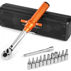VEVOR Click Torque Wrench Set, 1/4Inch Drive, 20-200lbf-in/2.3-22.6N.m, Dual-direction and Dual Range Scales, 72-Tooth, ±3% High Precision, with Bit Sockets, Extension Bar, for Bicycle Repair, Orange
