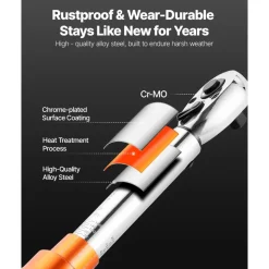 VEVOR Click Torque Wrench Set, 1/4Inch Drive, 20-200lbf-in/2.3-22.6N.m, Dual-direction and Dual Range Scales, 72-Tooth, ±3% High Precision, with Bit Sockets, Extension Bar, for Bicycle Repair, Orange