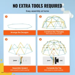 VEVOR Climbing Dome, for Kids 3 to 10 Years Old,10FT Geometric Dome Climber with Hammock and Swing,  Jungle Gym Supports 750LBS and Easy Assembly, with Climbing Grip, Outdoor Backyard Play Equipment