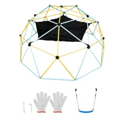 VEVOR Climbing Dome, for Kids 3 to 10 Years Old,10FT Geometric Dome Climber with Hammock and Swing, Jungle Gym Supports 750LBS and Easy Assembly, with Climbing Grip, Outdoor Backyard Play Equipment