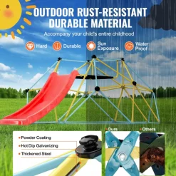 VEVOR Climbing Dome, for Kids 3 to 9 Years Old, 8FT Geometric Dome Climber with Slide,Jungle Gym Supports 600LBS and Easy Assembly, with Climbing Grip, Outdoor and Indoor Play Equipment for Kids