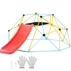 VEVOR Climbing Dome, for Kids 3 to 9 Years Old, 8FT Geometric Dome Climber with Slide,Jungle Gym Supports 600LBS and Easy Assembly, with Climbing Grip, Outdoor and Indoor Play Equipment for Kids