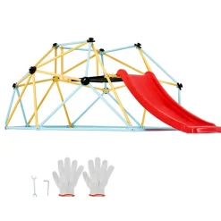 VEVOR Climbing Dome, for Kids 3 to 9 Years Old, 8FT Geometric Dome Climber with Slide,Jungle Gym Supports 600LBS and Easy Assembly, with Climbing Grip, Outdoor and Indoor Play Equipment for Kids