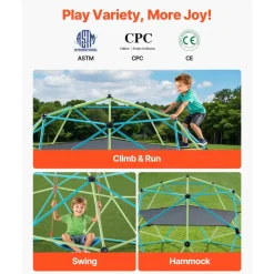 VEVOR Climbing Dome, 10FT Geometric Dome Climber with Swing & Hammock, 1000LBS Loading Kid's Jungle Gym Playground, Easy-Assembly Outdoor Backyard Climbing Equipment for Boys Girls 3 to 10 Years Old
