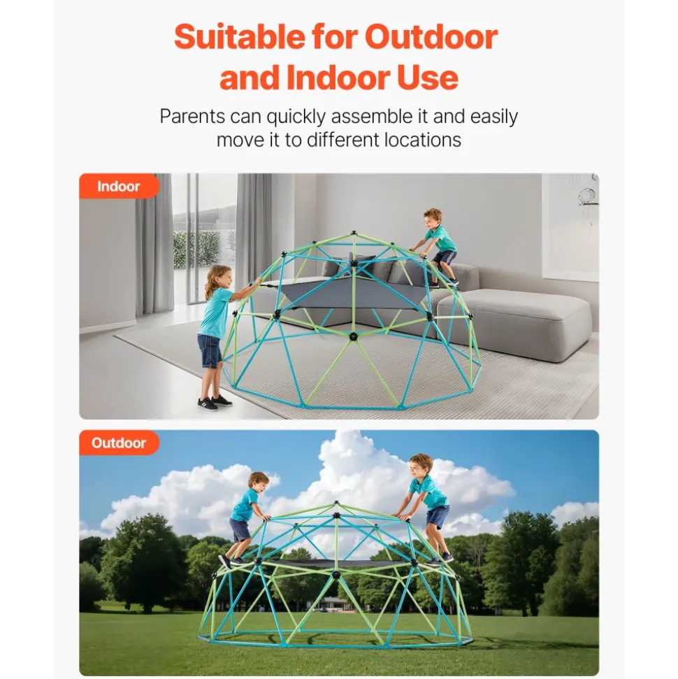 VEVOR Climbing Dome, 10FT Geometric Dome Climber with Swing & Hammock, 1000LBS Loading Kid's Jungle Gym Playground, Easy-Assembly Outdoor Backyard Climbing Equipment for Boys Girls 3 to 10 Years Old