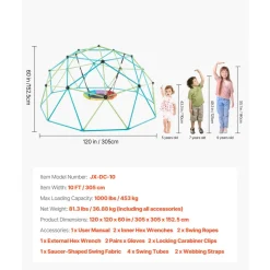VEVOR Climbing Dome, 6FT Geometric Dome Climber for Kids, 600LBS Loading Indoor/Outdoor Jungle Gym Playground, Easy-Assembly Backyard Climbing Play Equipment for Boys Girls 3 to 10 Years Old