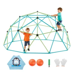 VEVOR Climbing Dome, 10FT Geometric Dome Climber for Kids, 1000LBS Loading Jungle Gym Playground with Octopus Net & 2 Basketballs, Easy-Assembly Outdoor Backyard Climbing Toys - Gift for Boys Girls