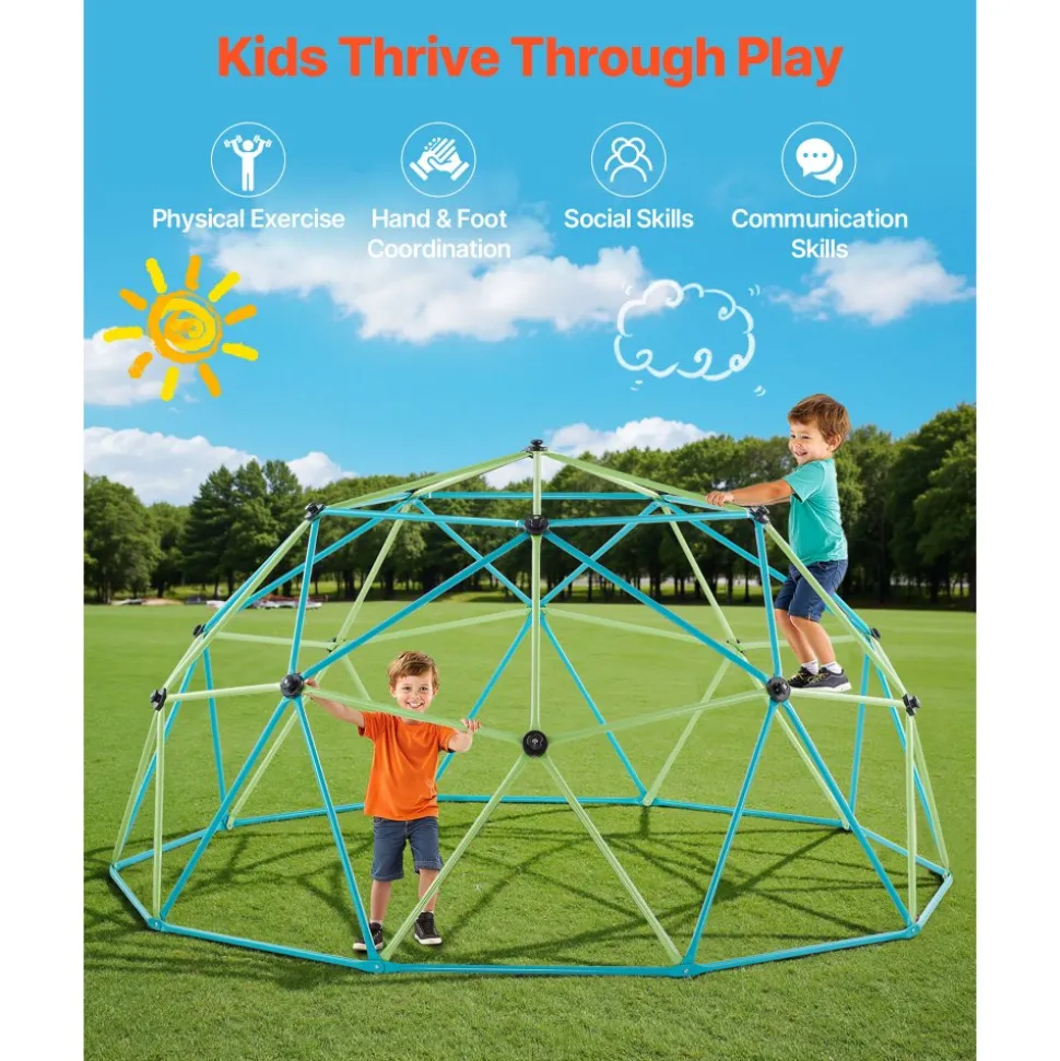 VEVOR Climbing Dome, 10FT Geometric Dome Climber for Kids, 1000LBS Loading Jungle Gym Playground with Octopus Net & 2 Basketballs, Easy-Assembly Outdoor Backyard Climbing Toys - Gift for Boys Girls