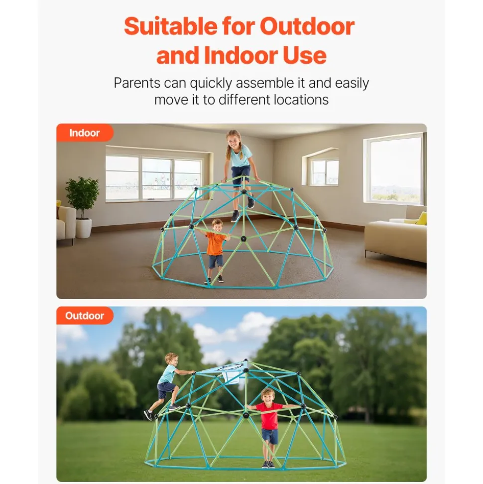 VEVOR Climbing Dome, 10FT Geometric Dome Climber for Kids, 1000LBS Loading Jungle Gym Playground with Octopus Net & 2 Basketballs, Easy-Assembly Outdoor Backyard Climbing Toys - Gift for Boys Girls