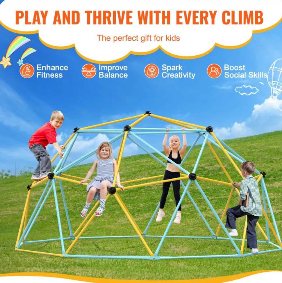 VEVOR Climbing Dome, Jungle Gym Supports 750LBS and Easy Assembly, 10FT Geometric Dome Climber Play Center for Kids 3 to 10 Years Old,with Climbing Grip, Outdoor Backyard Play Equipment for Kids