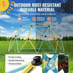 VEVOR Climbing Dome, Jungle Gym Supports 750LBS and Easy Assembly, 10FT Geometric Dome Climber Play Center for Kids 3 to 10 Years Old,with Climbing Grip, Outdoor Backyard Play Equipment for Kids