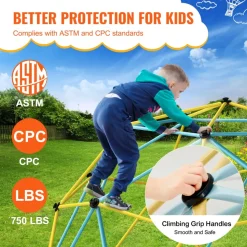 VEVOR Climbing Dome, Jungle Gym Supports 600LBS and Easy Assembly, 6FT Geometric Dome Climber Play Center for Kids 3 to 9 Years Old, with Climbing Grip, Outdoor and Indoor Play Equipment for Kids