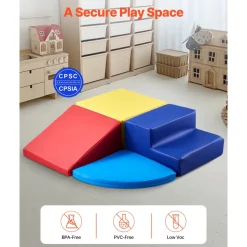 VEVOR Climbing Toys, 4-Piece Set, Foam Climbing Toys for Toddlers 6 Months to 3 Years Old, PU Leather Climbing Blocks, Indoor Climb and Crawl Activity Playset for Crawling & Sliding, Easy to Clean