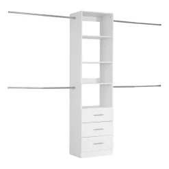 VEVOR Closet System with 3 Drawers, Adjustable Height Wooden Closet Organizers, Modern Walk-in Wardrobe Organization with 4 Retractable Clothes Hanger Rods, Freestanding Garment Rack Storage, White
