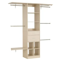 VEVOR Closet System with 2 Drawers, Adjustable Height Wooden Closet Organizers, Modern Walk-in Wardrobe Organization with 5 Retractable Clothes Hanger Rods, Freestanding Garment Rack Storage, Grey