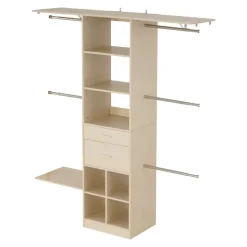 VEVOR Closet System with 2 Drawers, Adjustable Height Wooden Closet Organizers, Modern Walk-in Wardrobe Organization with 5 Retractable Clothes Hanger Rods, Freestanding Garment Rack Storage, Grey