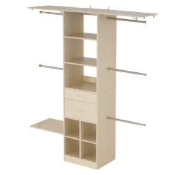 VEVOR Closet System with 2 Drawers, Adjustable Height Wooden Closet Organizers, Modern Walk-in Wardrobe Organization with 5 Retractable Clothes Hanger Rods, Freestanding Garment Rack Storage, Grey