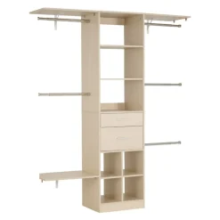 VEVOR Closet System with 2 Drawers, Adjustable Height Wooden Closet Organizers, Modern Walk-in Wardrobe Organization with 5 Retractable Clothes Hanger Rods, Freestanding Garment Rack Storage, Grey
