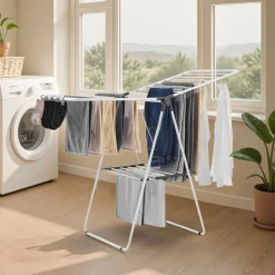 VEVOR Clothes Drying Rack, 2-Tier Foldable Laundry Dryer Rack with Sock Clips & 21 Drying Rods, Metal Height Adjustable Drying Racks for Outdoor & Indoor, Free-Standing & Space-Saving Hanger, White