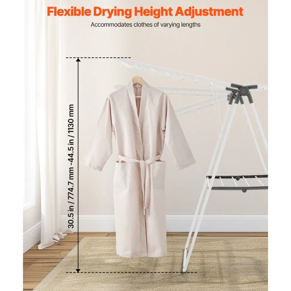 VEVOR Clothes Drying Rack, 2-Tier Foldable Laundry Dryer Rack with Sock Clips & 21 Drying Rods, Metal Height Adjustable Drying Racks for Outdoor & Indoor, Free-Standing & Space-Saving Hanger, White