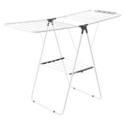 VEVOR Clothes Drying Rack, 2-Tier Foldable Laundry Dryer Rack with Sock Clips & 21 Drying Rods, Metal Height Adjustable Drying Racks for Outdoor & Indoor, Free-Standing & Space-Saving Hanger, White