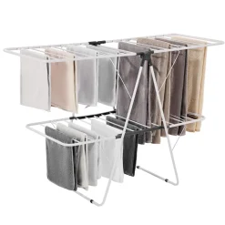 VEVOR Clothes Drying Rack, 2-Tier Foldable Laundry Dryer Rack with Sock Clips & 31 Dry Rods, Metal Height Adjustable Drying Racks for Outdoor & Indoor, Free-Standing & Space-Saving Hanger, White