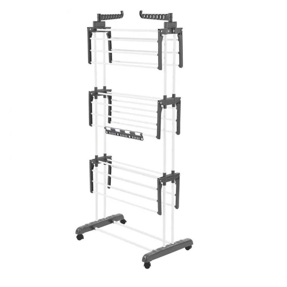 VEVOR Clothes Drying Rack, 4-Tier Foldable Laundry Dryer Rack, Metal Drying Racks with 24 Drying Rods, Free-Standing and Portable Hanger with 4 Castors and Two Side Wings for Outdoor & Indoor Use