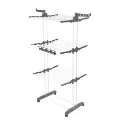 VEVOR Clothes Drying Rack, 4-Tier Foldable Laundry Dryer Rack, Metal Drying Racks with 24 Drying Rods, Free-Standing and Portable Hanger with 4 Castors and Two Side Wings for Outdoor & Indoor Use