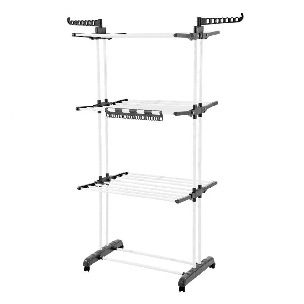 VEVOR Clothes Drying Rack, 4-Tier Foldable Laundry Dryer Rack, Metal Drying Racks with 24 Drying Rods, Free-Standing and Portable Hanger with 4 Castors and Two Side Wings for Outdoor & Indoor Use